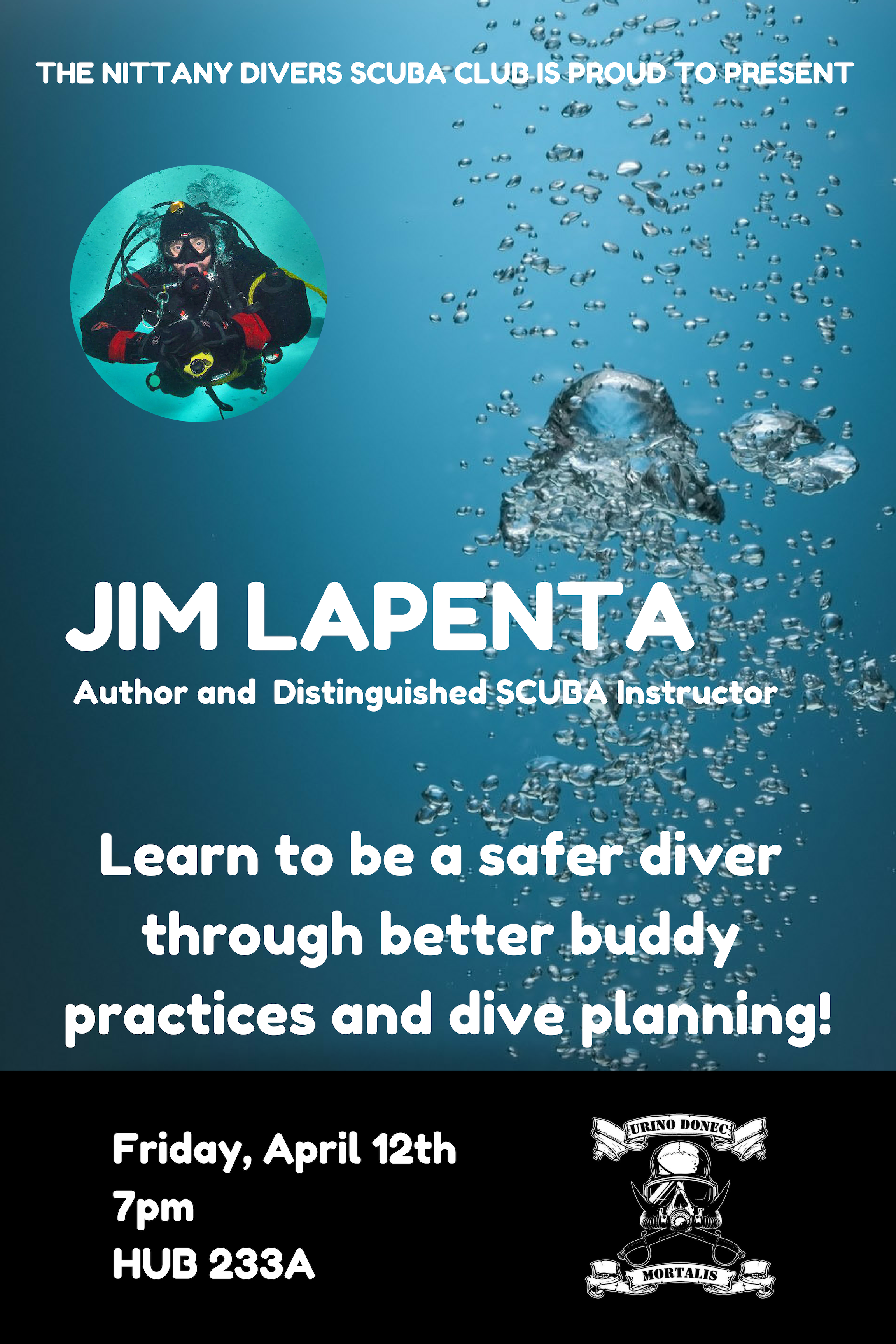 Jim Lapenta, author and distinguished SCUBA instructor, presents on being a safer diver through better buddy practices and dive planning